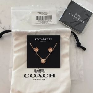 NWT COACH OPEN CIRCLE NECKLACE & Tea Rose EARRINGS